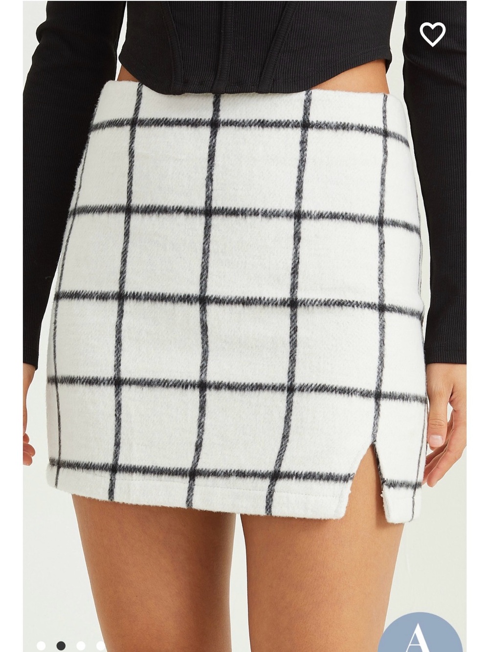 Altar'd State White Mini Skirt with Black Windowpane Plaid - NEW WITH TAGS!